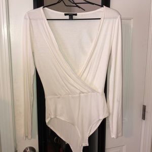 White, V neck bodysuit